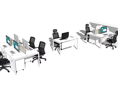 Modern Office Workstations Featuring Desks Ergonomic Chairs And Computer Monitors 3d model
