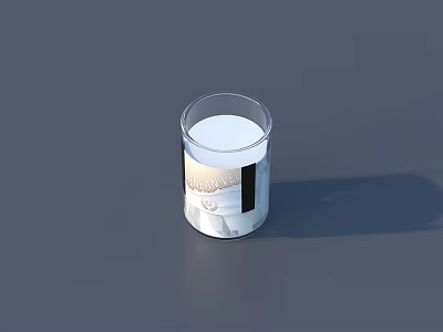 Transparent Glass Cup With White Liquid And Grand Coffee Label On Gray Background 3d model