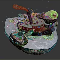 Red Wooden Boat With Smoking Chimney Surrounded By Icebergs And Seal
