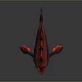 Red and Blue Spiked Back Fish with Sharp Teeth Yellow Eyes Wing Fins