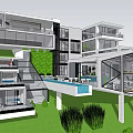 Modern Detached Villa With Glass Walls Swimming Pool And Landscaped Garden