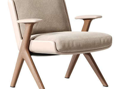Modern Upholstered Leisure Chair With Wooden Arms And Cross Legs 3d model