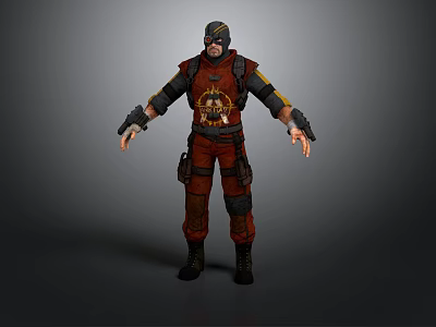 Tactical Combat Character In Red Black Outfit With Mask Skull Emblem And Armor 3d model