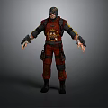 Tactical Combat Character In Red Black Outfit With Mask Skull Emblem And Armor