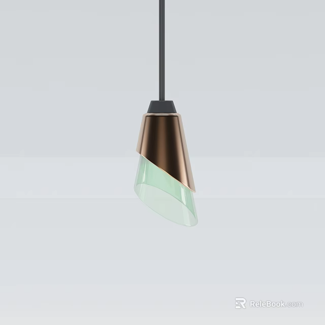 Contemporary Copper Metal And Green Glass Pendant Light With Slanted Design 3d model 