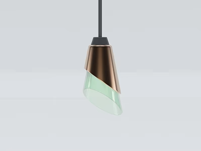 Contemporary Copper Metal And Green Glass Pendant Light With Slanted Design 3d model