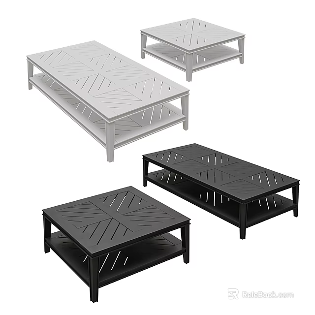 Minimalist Dining Tables With White And Black Geometric Patterns And Multi Layer Design 3d model