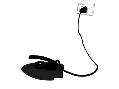 Black Electric Iron With Power Cord Plugged Into Wall Outlet As Household Appliance 3d model