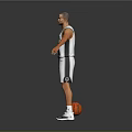 Man Wearing SPURS Number 9 Jersey Standing with Basketball on Gray Background