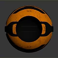 Modern Orange And Black Sphere With Geometric Design On Textured Reflective Surface