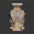 Two Decorative Stone Columns With Ornate Scroll Carvings And Grape Motifs 3d model