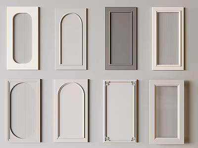 Various Wardrobe Doors Featuring Arched Flat Panel Designs And White Gray Colors 3d model