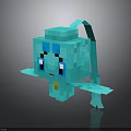 Light Blue 3D Cartoon Creature Character With Square Body And Long Arms
