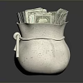 White Money Bag Featuring Dollar Sign Filled With Stacked US Dollar Bills