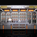 Modern Snack Store Front Desk with Space Capsule Theme Display Shelves and Lighting Strips 3d model
