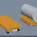 Industrial Equipment With White Roll Material On Yellow Platform And Flatbed Carts