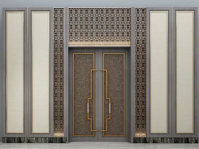 Elegant Double Doors Design With Intricate Patterns And Golden Metal Accents For Interior Entrance 3d model
