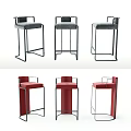Modern Gray and Red Bar Stools With Metal Frame And Upholstered Seats