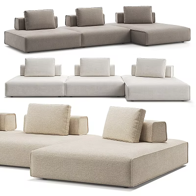 Modern Beige Fabric Double Sofa With Modular Design And Comfortable Cushions 3d model