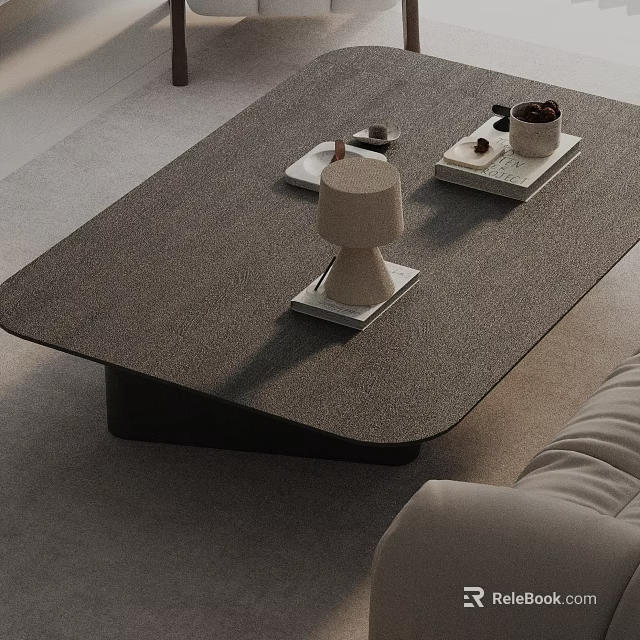 Modern Sofa and Coffee Table Set with Light Sofa Dark Textured Table and Decorative Trays 3d model 