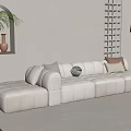 Beige Casual Sofa Combination With Pillows Arched Niche Lattice Wall And Floor Lamp