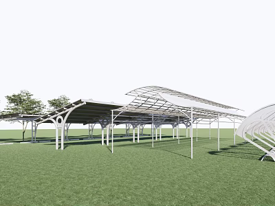 Outdoor Modern Shade Canopy With Metal Frame And Transparent Roof On Green Grass 3d model