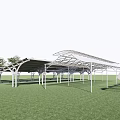 Outdoor Modern Shade Canopy With Metal Frame And Transparent Roof On Green Grass