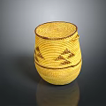 Yellow Handcrafted Woven Basket With Spiral Top And Patterned Sides For Household Use