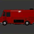 Red Food Truck With Blue Roof And Roof Mounted Equipment