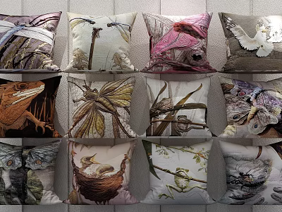 Decorative Throw Pillows with Various Animal and Nature Prints for Home Decor 3d model