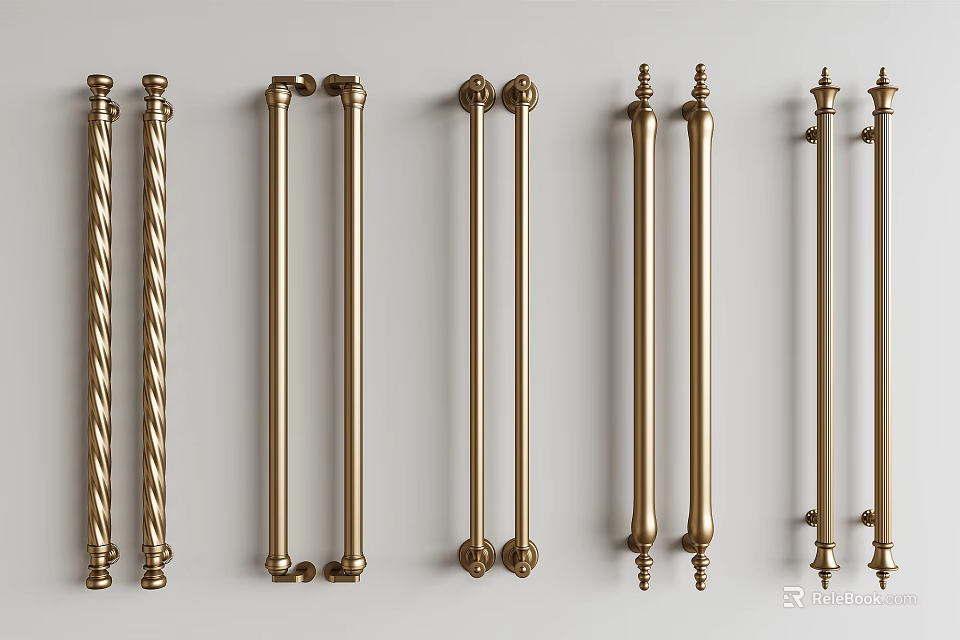 Brass Cabinet Handles With Twisted Straight And Decorative End Designs 3d model 