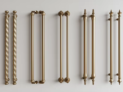 Brass Cabinet Handles With Twisted Straight And Decorative End Designs 3d model