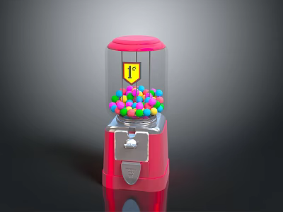 Pink Gumball Machine With Colorful Gumballs And Yellow 1F Label 3d model