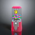 Pink Gumball Machine With Colorful Gumballs And Yellow 1F Label