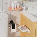 Bathroom Wall Cabinet on White Tile Wall Beside Toilet With Toilet Paper Holder Near Sink