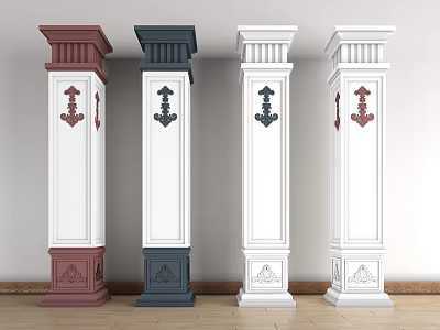 Classical Style Decorative Columns In Red Dark Blue And White With Intricate Details 3d model