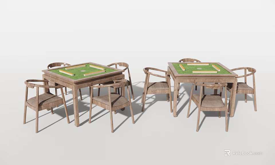 Wooden Entertainment Game Table with Green Surface and Comfortable Chairs for Home Use 3d model 