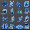 Digital Technology Icons Featuring Server Cloud Network Robot Drone And Data Elements 3d model