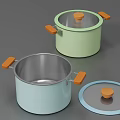 Colorful Cookware Pots with Light Blue Mint Green Bodies Wooden Handles and Stainless Steel Interior