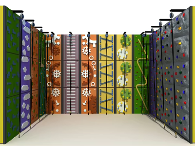 Indoor Climbing Wall Sports Equipment With Colorful Holds And Training Routes 3d model