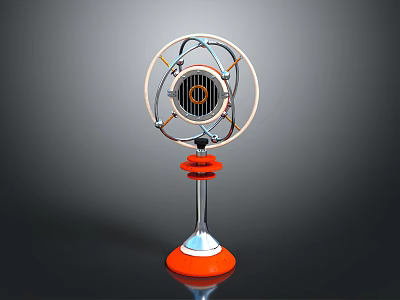 Modern Sleek Headphone Speaker With Circular Metallic Frame And Red Base Design 3d model
