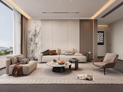 Modern Living Dining Room Interior Design With Comfortable Sofa Coffee Table And Area Rug 3d model