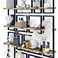 Modern Geometric Frame Bookcase With Decorative Coral Vases Glass Jars Baskets And Plants