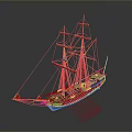 Detailed Wooden Sailboat Model With Multiple Masts And Intricate Deck Details