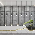 Bar counter bar chandelier background wall stone bar counter stone background wall 3d model