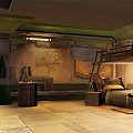 Cartoon Scene With Large Machinery Gears Control Panels Pipes And Illuminated Lighting