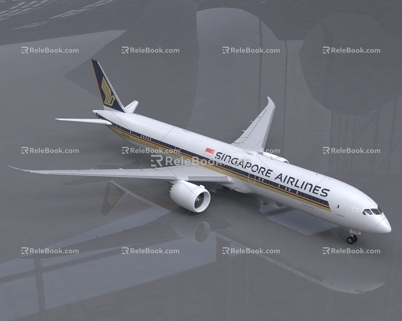 Modern aircraft Singapore Airlines Boeing aircraft 3d model