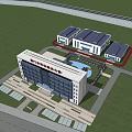 Modern Office Building Complex With Multiple Structures Green Landscape And Water Pond 3d model