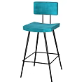 Comfortable Blue Velvet Bar Stool with Backrest and Black Metal Frame 3d model