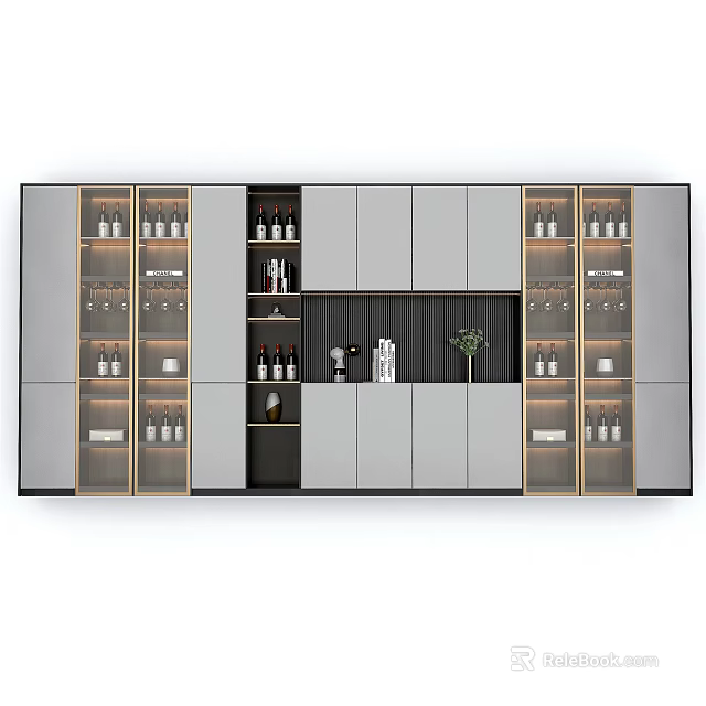 Modern Elegant Wine Cabinet Design With Glass Doors LED Lighting And Wine Storage 3d model 